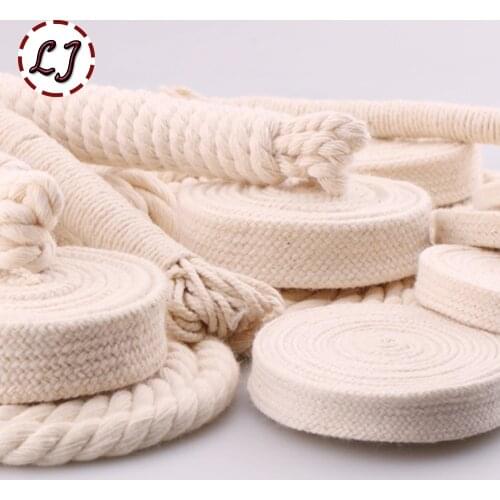 5yd/lot high strength natural color 3ply round flat Rope 100% cotton Cords for home handmade garment accessories Craft Projects