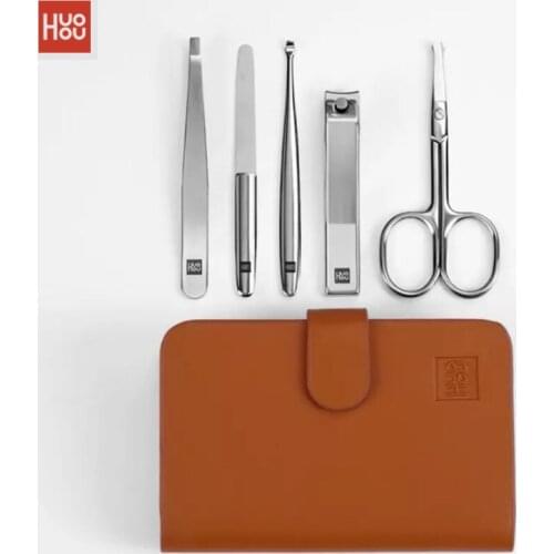 Youpin Huohou 5pcs Manicure Nail Clippers Nose Hair Trimmer Portable Travel Hygiene Kit Stainless Steel Cutter Tool Set