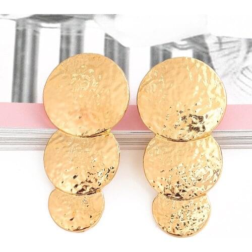 Juran New Fashion Simple Metal Gold Plated Drop Earrings Geometric Round Statement Drop Earrings Women