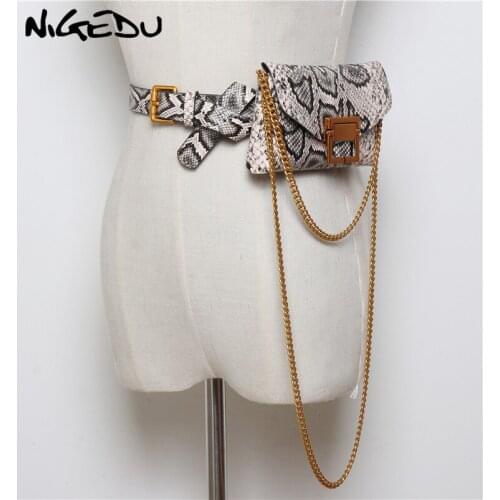 Ladies Waist Pack Fashion Serpentine messenger bags mini Women Fanny Pack Chain Crossbody Bag For Girls phone PU Leather wallet