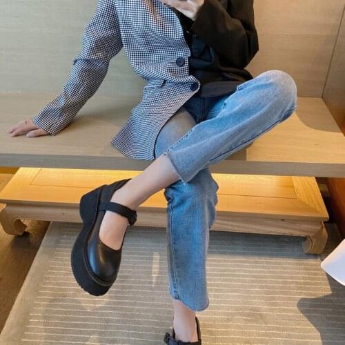 Autumn dress women Spring fall Goth shoes High Heels ankle strap black heels Casual Shoes 2020 low heel chunky shoes LJB173