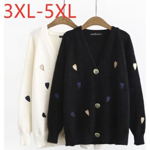 New ladies autumn winter plus size knit sweater jacket for women large long sleeve velvet black button cardigan coat 3XL 4XL 5XL