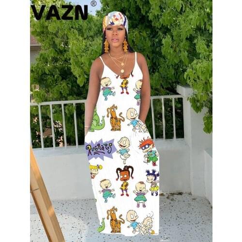 VAZN 2020 Summer Maxi Long Dress New Fashion Women Sexy Boho Print Sleeveless Beach Style Strap Sundress Vestidos For Female