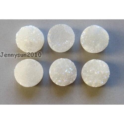 12mm White AB (No Hole) Druzy Quartz Ag-ate Flat Back Connector Round Cabochon Beads Jewelry 10 Pcs /Pack