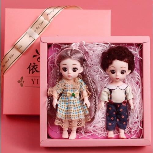2 Pcs / Box 16cm Doll Set Christmas Gift for Girl BJD 1/8 Joints Baby Doll for Childrens Toy Vinyl Baby Doll