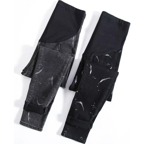 2021 Black Jeans high waist stretch slimming Pants adjustable Plus Size Maternity Pants Pregnant Trousers P0205