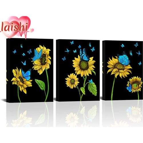 3pcs Sunflower, blue butterfly Diamond Painting Cross Stitch Kits Embroidery Full Mosaic Rhinestone Craft Lovers for Home Decor