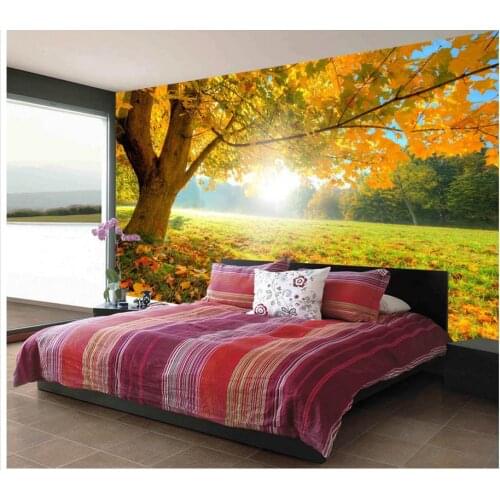 Custom Any Size 3D Wall Mural Wallpaper Original Beautiful Golden Maple Leaf Big Tree Autumn Forest Sun TV Background Wall