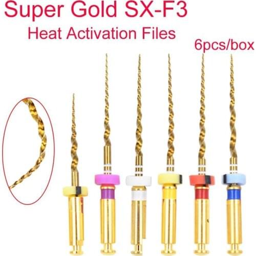 6Pcs Rotary Super Canal Root Golden Files Dental Endodontic NITI Rotary Files SX-F3 Endo X-Pro Gold Taper Tips 21/25mm