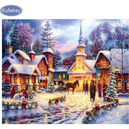 Full Square Drill Stone 5D DIY Diamond Painting Beads Embroidery diamond Cross Stitch Mosaic stickers Snow house Christmas Gift