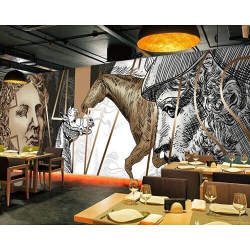 Free Shipping Hand-Painted David Statue Bar KTV Wallpaper Mural Art Abstract Custom 3D Restaurant Decor Wallpaper Hotel Mural