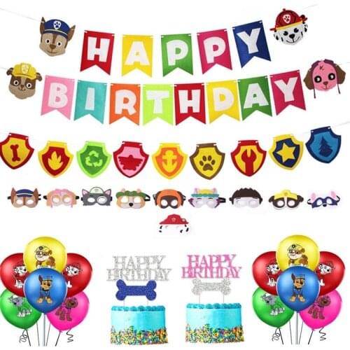 Paw Patrol Birthday Party Supplies Paper Plates Cup Napkin Straws Boys Girl Party Decorations Balloons Flag Baby Blackground