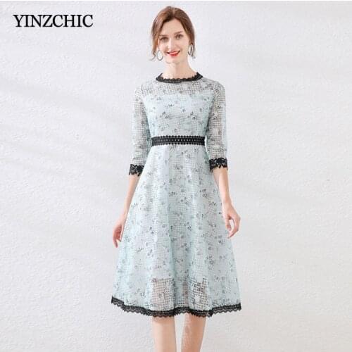 Elegant Woman Summer Lace Dress Floral Embroidery Female Mid A-line Skirt Dress Hollow-out Laces Knee-length Skirt for Lady