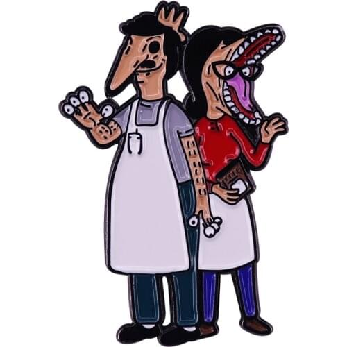 Adam Barbara cross Bob and Linda Belcher Tim Burton enamel pin halloween horror movie and anime Mash Up jewelry brooch