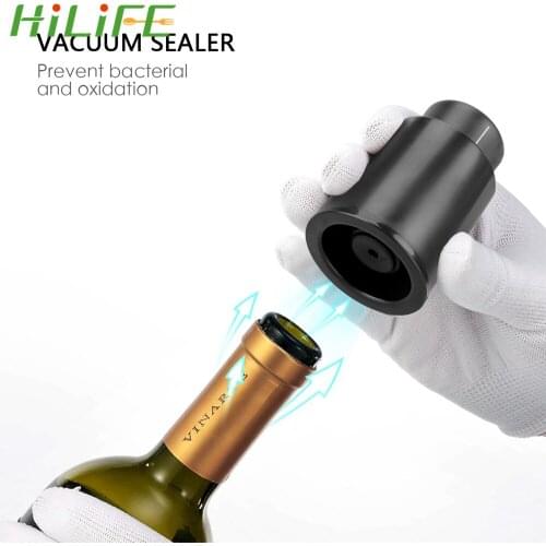 HILIFE Sealed Storage Vacuum Memory Wine Stopper Barware Wine Cork Vacuum Wine Bottle Stopper Push Style Bar Tools Black ABS