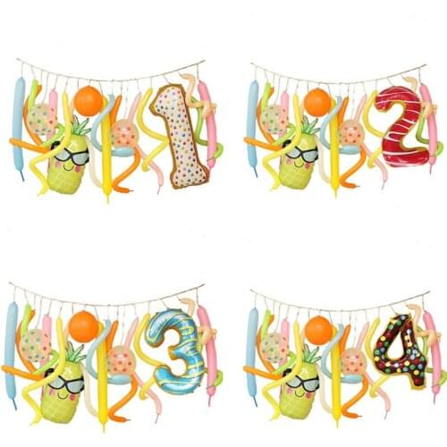 Ins Donuts Birthday Party Balloon Garland Number Balloon Banner Pineapple Decorations Magic Ballons Backdrops