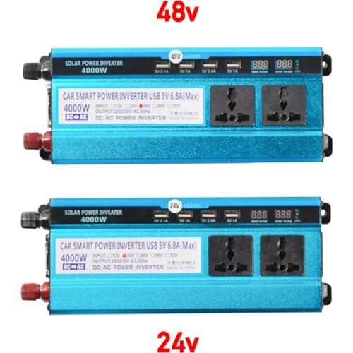 4000W Inverter 12V/24V/48V To 220V Voltage Converter Transformer Double LED Display 4 USB Car Solar Triple Power Inverter