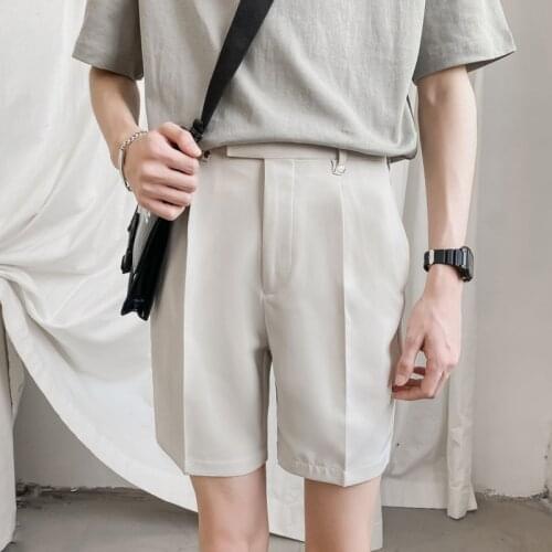 Summer Suit Shorts Mens Fashion Apricot Black Dress Shorts Men Social Korean Loose Straight Casual Shorts Mens 28-33