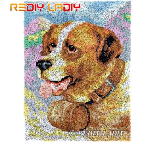 Latch Hook Rug Happy Dog Plush Wall Tapestry Kits DIY Carpet Rug Chunky Yarn Cushion Arts & Crafts Crochet Floor Mat 61*81cm