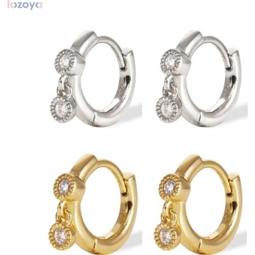 LOZOYA 925 Sterling Silver Simple Huggie Circle Ring Middle Gold Hoops Huggies Shaker Gold Vermeil Round Earring Jewelry
