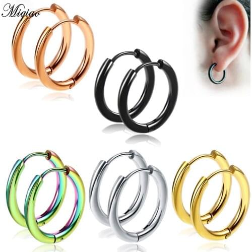 Miqiao 1 Pcs European and American Street All-match Anti-allergic Stainless Steel Round Earrings Earrings Korean Mens Earrings