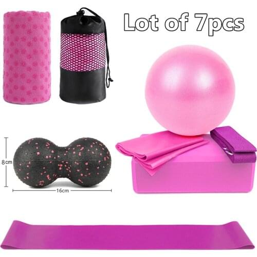 5-7pcs/set Fitness Yoga Ball Set Sports Equipment Include Yoga Ball Blocks Massage Ball Strap Resistance Loop Band Home Exercise