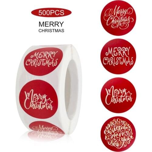 4 Styles Merry Christmas Stickers Round Red X'mas Scrapbooking for Holiday Party Decor Labels Children Gift Stationery Sticker