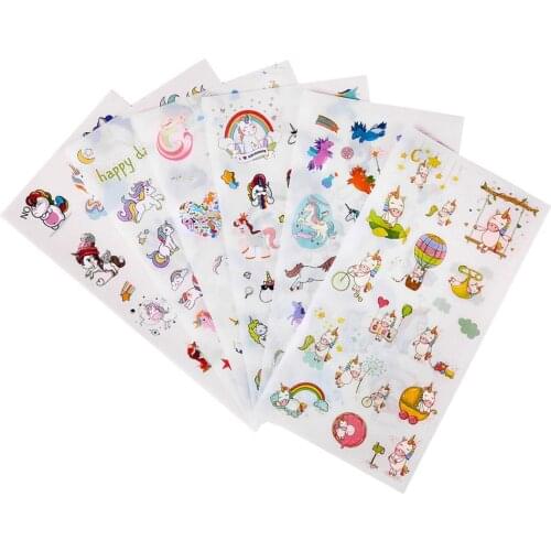 6 Sheet/set Cartoon Cute Unicorn Stickers Rainbow Color Sticker Adhesive Decoration for Album Diary Happy Days Girl Gift F942