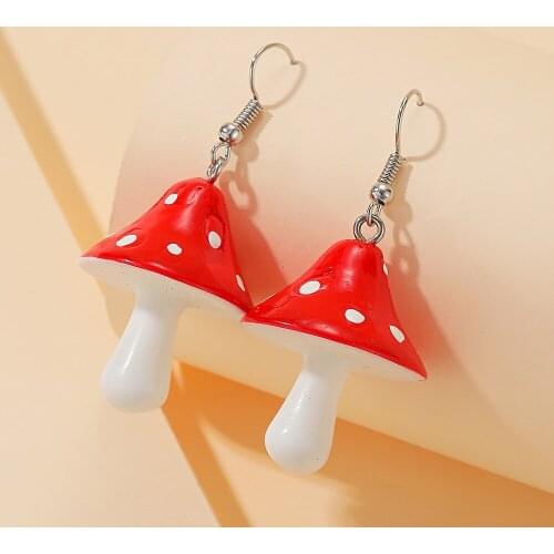 2021 New 1 Pair Fashion Women Sweet Fresh Handmade Plastic Simulation Mushrooms Long Pendant Earring Jewelry Accessories Gift