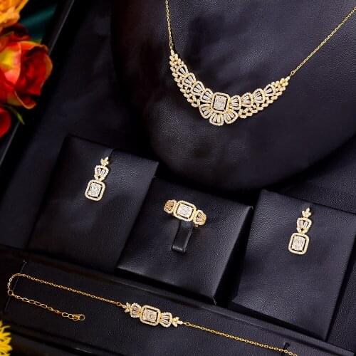 New Luxury Flower Cuban Link Bracelets Necklace Earrings Ring CZ Bohemian Cuff Bracelets For Women Femme Fashion Jewelry