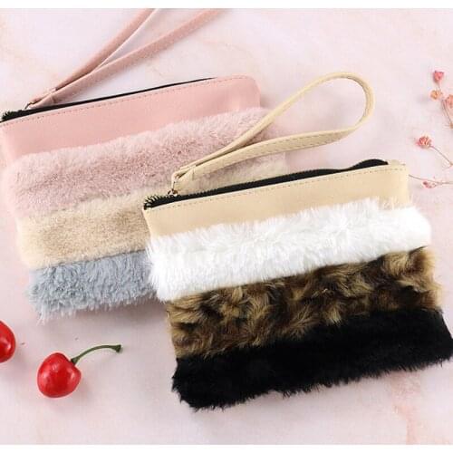 New Color Matching Fashion Plush Zipper Cosmetic Bag PU Leather Retro Comfortable Portable Toiletry Make Up Bag Makeup Purse