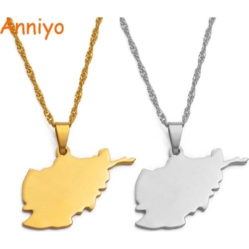 Anniyo Afghanistan Map Pendant Necklaces for Women,Gold Color /Silver Color Maps Jewelry Gifts #035221