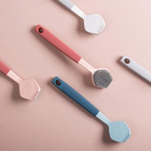 PP Silicone Cleabing Brush Long Handle Dust Brush Cleaner Dish Pot Washing Tool Household Kitchen Accessories For Bowl Pan