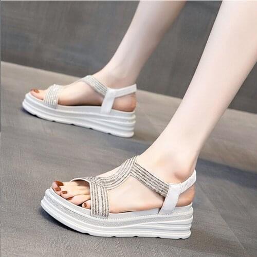 Casual And Comfortable All-match Hollow Elastic Band Buckle Trifle Bottom Womens Sandals Solid Color Platform Womens Sandals
