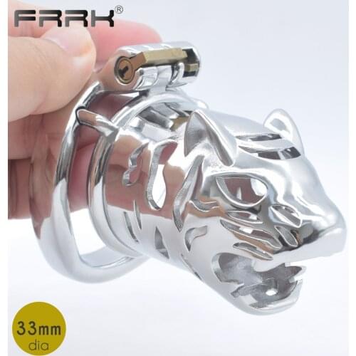 FRRK Leopard Chastity Cage Metal Sissy Penis Rings Lock Cock Bondage Belt Devices For Male Naughty Sexual Fantasy Sex Toys