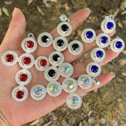 Rainbow African Jewelry Ethiopian Silver Color Cross Habesha Pendant Necklace For Women Black Rope Crosses Eritrea Party Gift