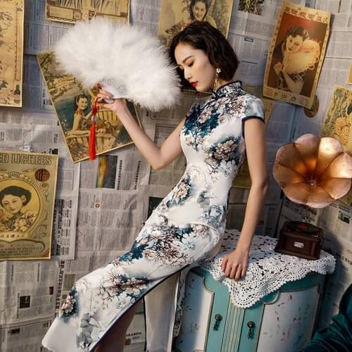 Sexy Cheongsam Qipao Long Vestido Oriental Style Dresses Casual Chinese Dress For Women Evening Gowns China Robe Chinoise Qi Pao