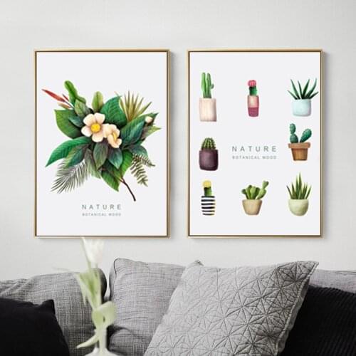 Nordic Spray Color Succulent Plant Green Leaves Flower And Cactus Canvas Painting Wall Picture Poster Living Room Decoration