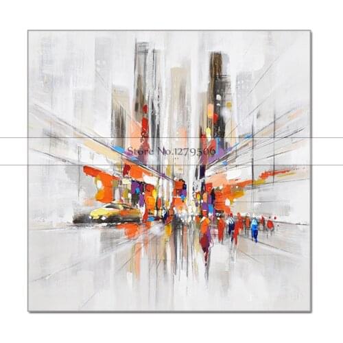Hand Painted Modern Abstract Oil Painting New York city Building wall Art Picture home decor picture For Living Room Home Decor