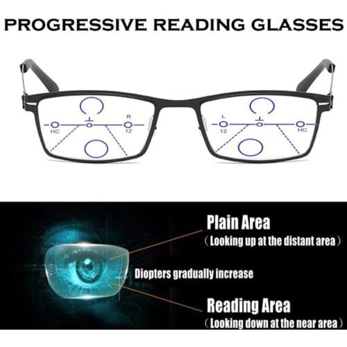 Modern Trend Titanium Alloy Black Luxury Men Full Rim Progressive Reading Glasses +0.75 +1 +1.5 +1.75 to +4 See Near And Far