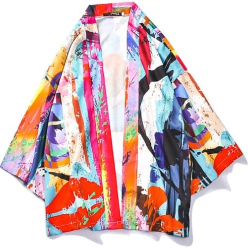 Spring/Autumn Unisex Thin Cardigan Japanese Kimono Style Youth Three-quarter Sleeve Tops Mens Casual Daily Wear Camouflage Coat