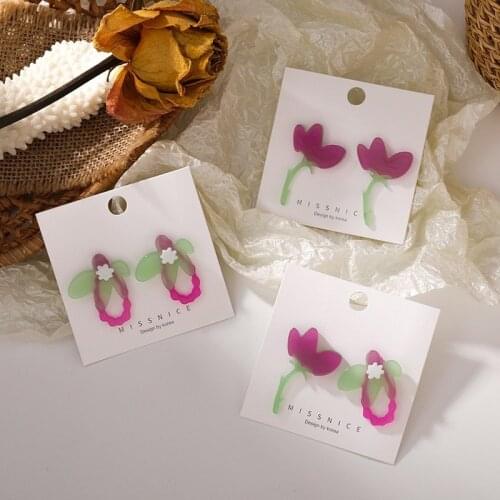 U-Magical Creative Arcylic Pink Tulip Asymmetry Dangle Earrings for Women Plant Hollow Out Geometric Earrings Jewelry Pendientes