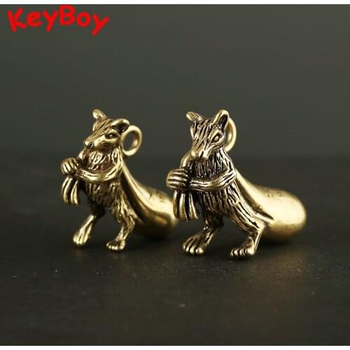 Vintage Brass Lucky Money Bag Rat Key Chain Rings Pendat Chinese Mouse Ornaments Bronze Keychain Decoration Feng Shui Accessory