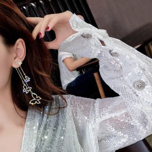 2019 Fashion Golden Silver Color Butterfly Love Tassel Crystal Long Earrings For Women Simple O Word Chain Tassel Jewelry