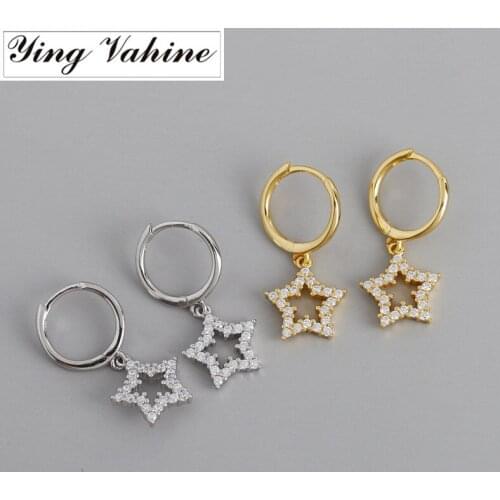 Ying Vahine 100% 925 Sterling Silver Shiny Zircon Stars Pendant Stud Earrings for Women