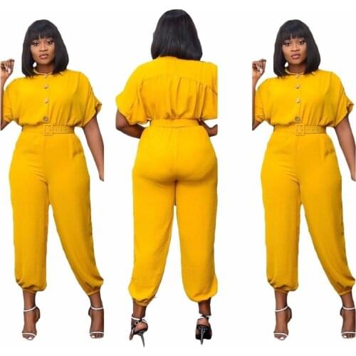 African Women Jumpsuit High Waist Short Sleeves Casual Fashion Red Yellow Green African Ladies Playsuits african clothing