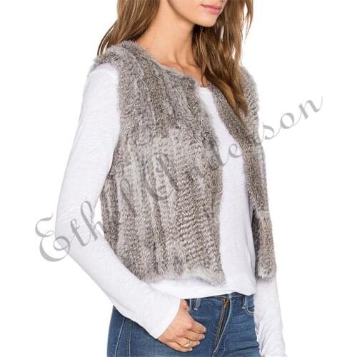 ETHEL ANDERSON Lady Real Rabbit Fur Vest Gilet Short Knitted Jacket Coat Perfect Coming