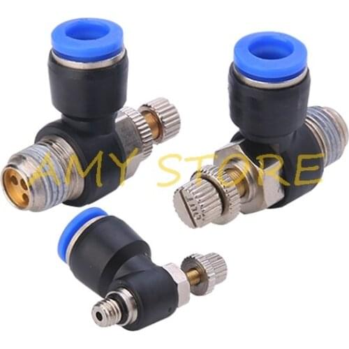 1Pc SL-4 6 8 10 12mm Pneumatic Throttle Valve 1/8 1/4 3/8" 1/2" BSPT M5 Thread Pipe Air Flow Control Hose Tube Connector Coupler