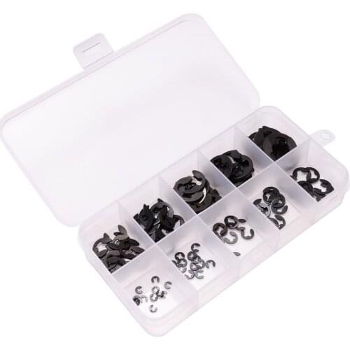 120pcs/set Black E-Clip & Retaining Ring Assortment Kit 1.5mm to 10mm Circlip Durable E-Clip Hardware Accessories