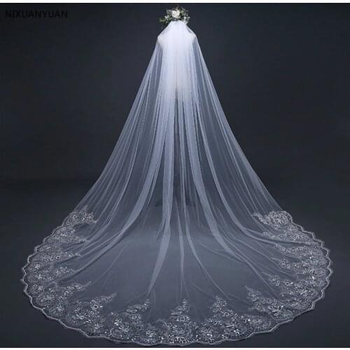 3 Meter Long White Ivory Cathedral Wedding Veils Lace Edge Bridal Veil with Comb Wedding Accessories Bride Wedding Veil